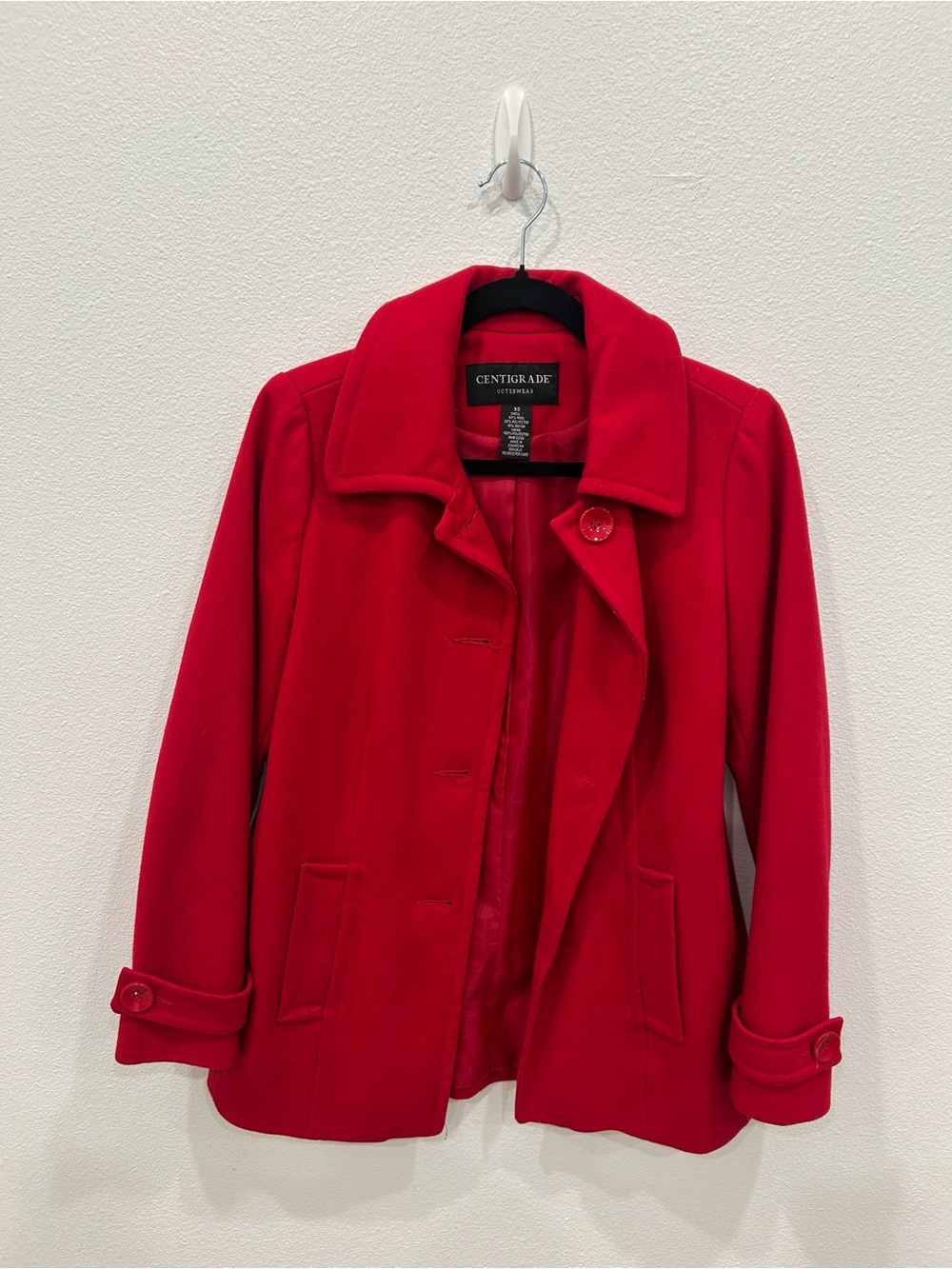 Women's Vibrant Red Pea Coat